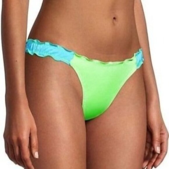 NEW Peixoto Ruffed Hipster Cheeky Bikini Swim Bottoms in Lime Green/Blue‎ Size L - Picture 2 of 14